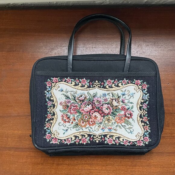 Vintage Floral Needlepoint Tapestry Bag – Journal, Book, Bible, or Craft Case - Picture 2 of 5